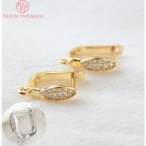 4PCS 12x12MM 24K Gold Color Brass with Zircon Earring Clasp Stud Earring High Quality DIY Jewelry Making Findings Accessories