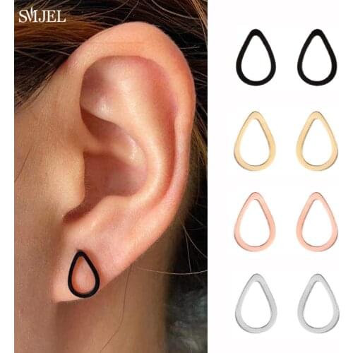 Minimalist Hollow Cut Out Raindrop Earrings For Women Geometric Jewellery Stainless Steel Stud Earring Water Droplets 2021