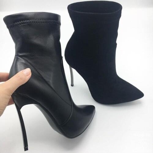 Fashion Women Boots Spring Autumn High Heels Shoes For Female 10cm Daily Shoes 12cm Suede Pink Ankle Boots