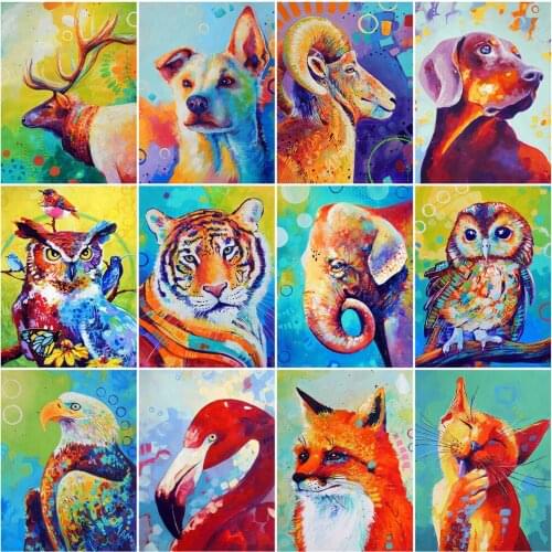 Huacan Diamond Mosaic Cross Embroidery Kit Animals 5D DIY Diamond Painting Dog Tiger Owl Personalized Gift Home Supplies