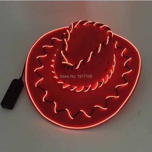 Wholesale 10 pcs Red Glowing Party Hat Lighting hat men Gift Cowboy Hats LED Cap For DJ Bar Party Wedding Decoration