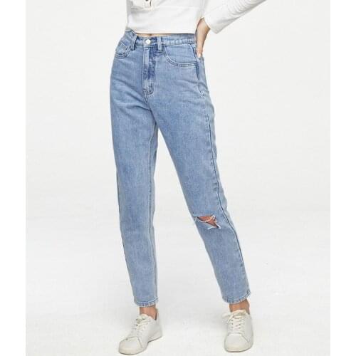 Autumn Winter Womens Loose Casual Pants Trousers High Waist Blue Boyfriend Jeans