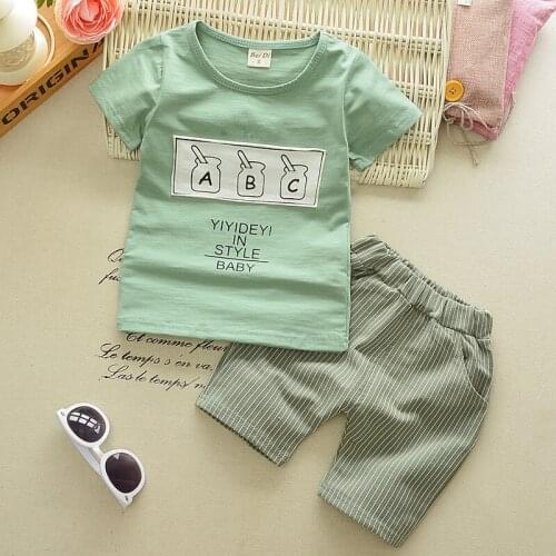 1 2 3 4 Year Boys Clothes 2019 New Cotton Casual Kids Outfits Star Shirts Stripe grid Pants 2pcs Baby Children Clothing Set