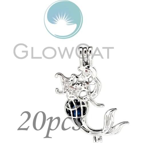 Mermaid Girl Beads Cage Essential Oil Diffuser Aroma Pearl Cage Locket Pendant 20x KK1166
