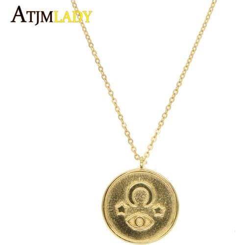 Gold color boho charmS cryStal turkiSh evil eyeS round Gold fill pendant necklace 100% 925 SterlinG Silver ethnic womenS jewelry