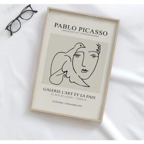 Picasso Exhibition Poster, Female with Dove, Minimal Drawing, Mid Century Painters, Vintage Art, Home Decor, Wall Hanging