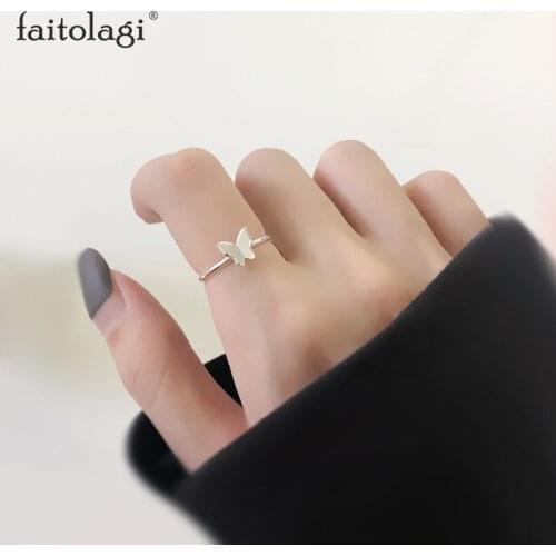 Simple Butterfly Adjustable Rings Romantic Animal Insect Open Ring Silver Color Fairy Geometric Rings Women Finger Jewelry
