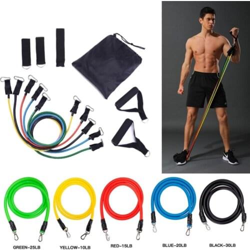 11pcs indoor Fitness Resistance Tube Band Yoga home Stretch Pull Rope Exercise Expander Door Anchor With Handle Ankle Strap