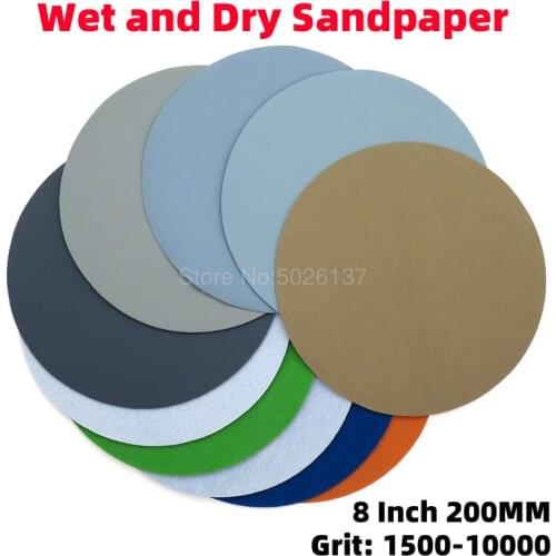 1Pcs 8 Inch 200MM Brushed Flocking Disc Water Sandpaper Grinding Abrasive Paper Sanding Discs Hook Loop Round Disk Sand