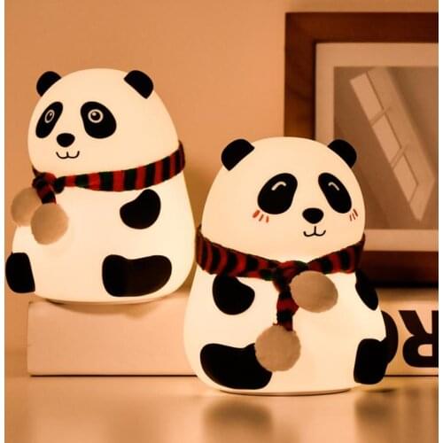 Panda LED Night Light Touch Sensor Colorful Cartoon Silicone USB Rechargeable Bedroom Bedside Lamp for Children Kids Baby Gift