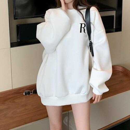 Autumn Women Sweatshirts Oversized Casual Fashion Korean Fashion Vintage White And Black Aesthetic Long Sleeve Pullover Tops
