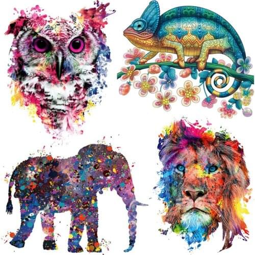 Prajna Parches Heat Transfer Vinyl Patch Stickers Iron On Transfer For Clothes Fabric Elephant Patch Lion Owl Appliques Badges