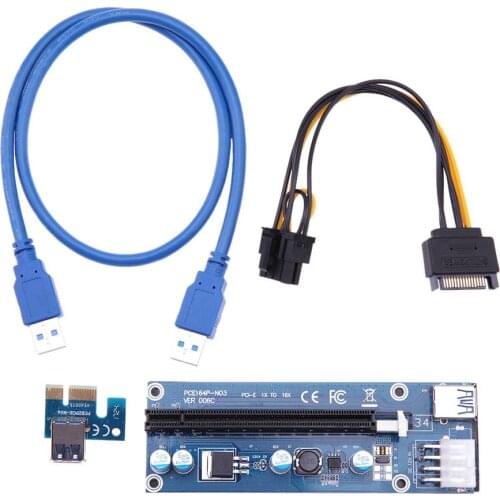 60cm USB 3.0 PCI-e 8pins 1x to 16x Graphics Extension Cable Docking Station Power Adapters for PC Bitcoin Miner Mining