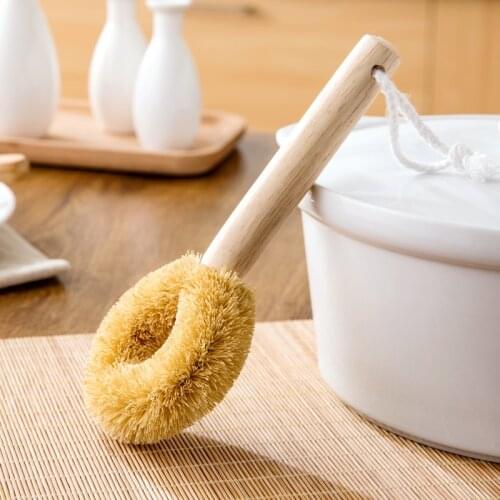 XZJJA Natural Wooden Long Handle Cleaning Brush Pan Pot Bowl Tableware Brush Dish Sink Washing Brush Home Kitchen Cleaning Tools