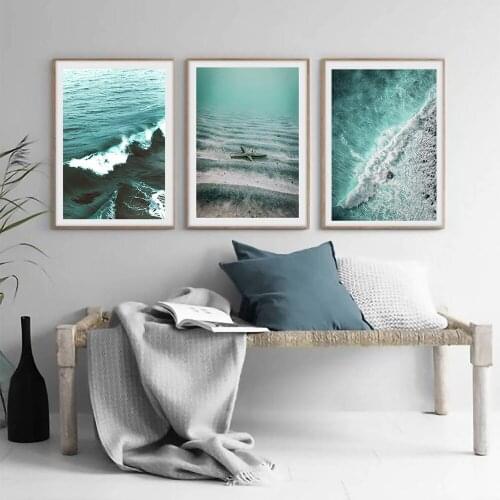 Green Seascape Starfish Canvas Painting Ocean Wave Landscape Posters and Prints for Living Room Wall Art Picture Home Decoration