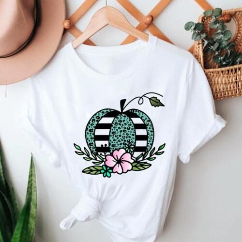 Women Print Clothes Happy Halloween Pumpkin Trend Style T-Shirt Thanksgiving Autumn Fall T Fashion Top Tshirt Graphic Tee