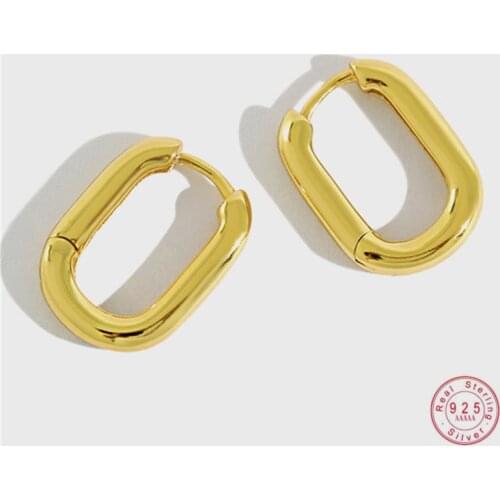 925 Sterling Silver Simple Geometric Oval Stud Earrings For Women Punk Hip Hop Fashion Generous Party Jewelry Friendship Gift