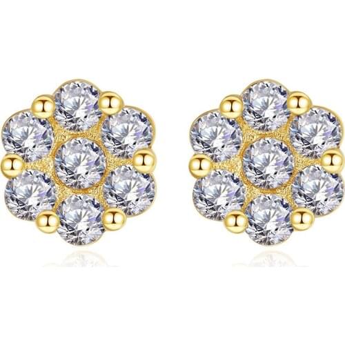 MetJakt 14K Yellow Gold, Simple Flower-shaped Inlaid Zircon, Fashionable Personality Female Earrings