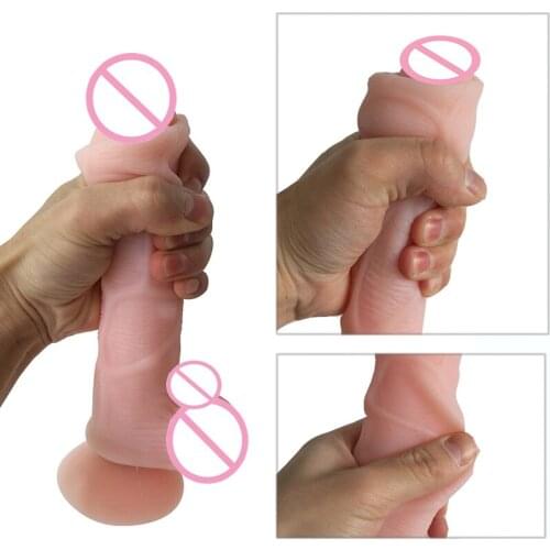 Female Soft Silicone Realistic Penis Suction Cup Dildo Removable Foreskin Dick Real Skin Feeling Vaginal G-spot Masturbation