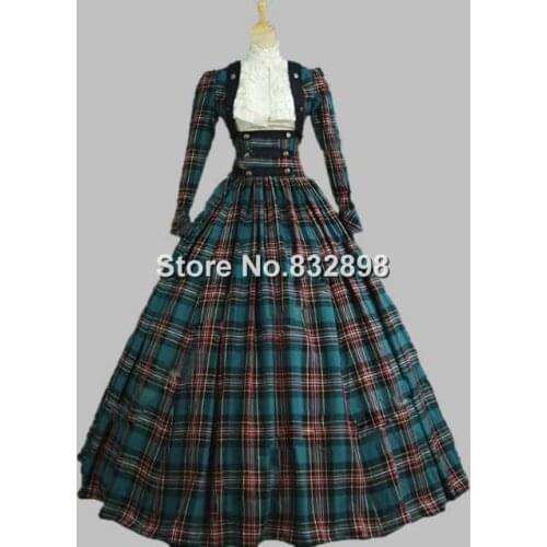 Victorian Civil War 3-pc Classic Tartan Period Dress Ball Gown Reenactment Theatre Clothing