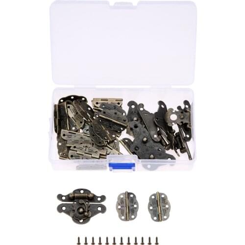 10pcs Antique Bronze Lock Decorative Latch Hasps Buckle Wood Jewelry Box Padlock with 20pcs Cabinets Hinges
