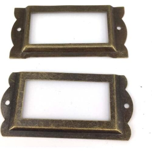 10pcs Antique Label Pull Frame Name Card Holder Cabinet Drawer Box Case Label frame Furniture Hardware with Screws