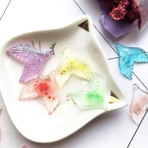 10pcs Convex resin Flash fish tail charms pendant necklace pendant for Earrings DIY 30*33mm