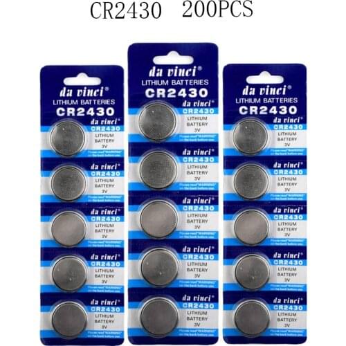 200pcs=40Card 270mAh CR2430 Lithium 3V Button Battery KL2430 DL2430 BR2430 Cell Coin Batteries For Watch Electronic Toy Remote