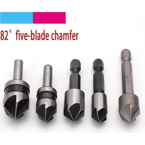 5pcs 82 Degree HSS 5 Flutes Countersink Drill Bit Point Angle Chamfer Chamfering Woodworking Cutter 1/4" Hex/Round Shank