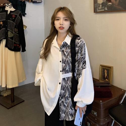 Blouses Shirts Women Chiffon Print Harajuku Streetwear Hip Hop Leisure Thin Autumn Chic Womens Vintage Loose Ulzzang Stylish New