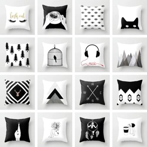 ZENGIA Geometric Cushion Cover Black and White Comic Throw Pillow Case For Home Decorative 45x45cm Nordic Cartoon Pillowcase