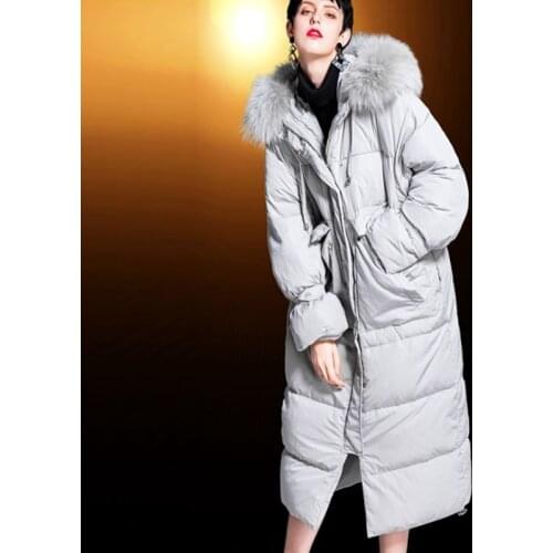 Long female winter new style down jacket thick duck down womens coats big wool collar medium clothes lady hot sale overcoats