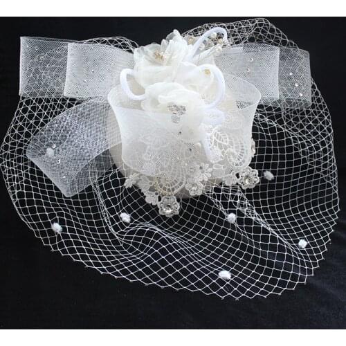 Elegant Wedding Bridal Fascinators Lace Wedding Hat Vintage Mesh Artificial Beige Flower Duckbill Hair Clips Photo Props
