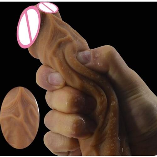 FAAK soft realistic dildo double layer silicone fake penis with suction cup sex toys for women lesbian masturbator sex shop