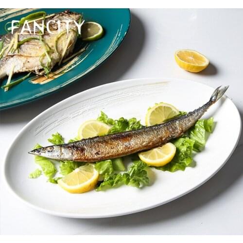 FANCITY Restaurant hand-painted underglaze color porcelain dishes, creative ceramic household oval dishes, Japanese dishes