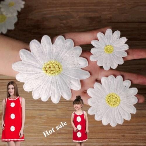 Cotton Daisy Lace applique Flower Trims For Clothing Decoration Sewing Patches White Yellow Color-DC