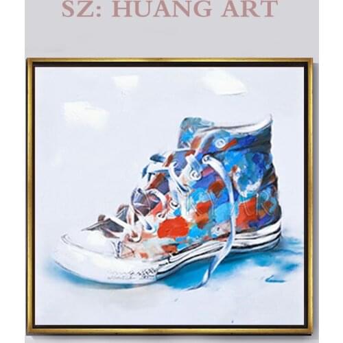 Skilled painter hand-painted high quality canvas shoes oil painting in canvas decoration home club still life shoes
