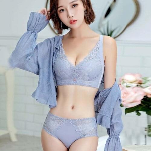 Roseheart Women Fashion Blue Sexy Lingerie Padded Bra Lace Cotton Panties Push Up Bra Sets Plus Size Underwear A B C