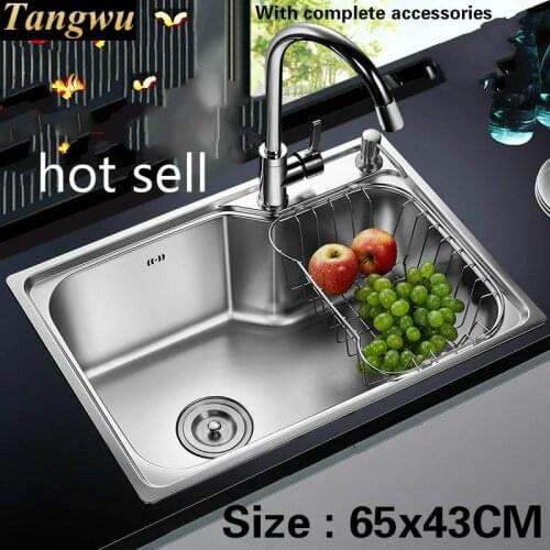 Free shipping Food grade 304 stainless steel hot sell kitchen sink 0.8 mm thick ordinary single trough washing dishes 65x43 CM