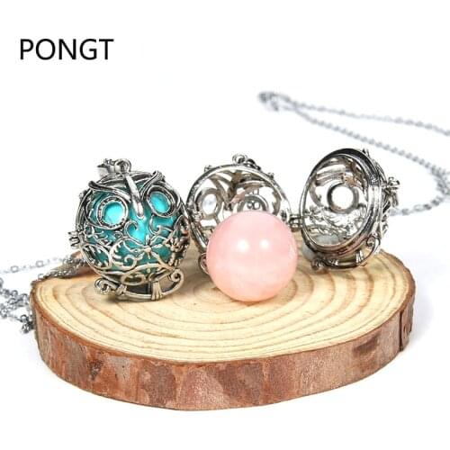 Natural stone Owl pendant Can Open Quartz crystal Beads Bola Cage Pendant opal lapis lazuli engelsrufer Harmony Ball Necklace