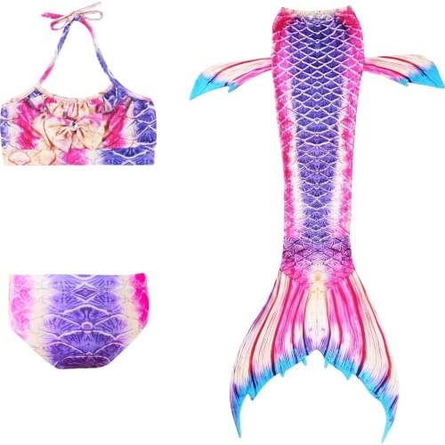 3PCS Girls Swimmable Mermaid Tail Cosplay Costume Princess Ariel Kids Mermaid Tails Swimsuit Spa Bikini Suit No Monofin B46184CH