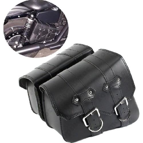 Black Motorcycle Accessories Leather Tool Bag Luggage Saddlebag For Harley Bobber Chopper Universal UNDEFINED