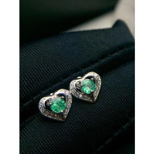 Love Heart Earring Natural emerald earring Free shipping Real original emerald 925 sterling silver 4*4mm 2pcs