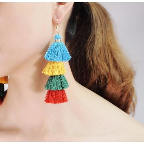 MANILAI Bohemia 4 Layered Tassel Earrings Dangle Earrings Fashion Jewelry Multi color Statement Fringe Long Earring For Women