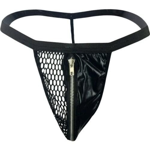 Mens Sexy Mesh Thong Cross Back Open Underwear Mesh Zipper Briefs G-String Boxers T-Back Briefs Buttocks Hollow Underpants 2021