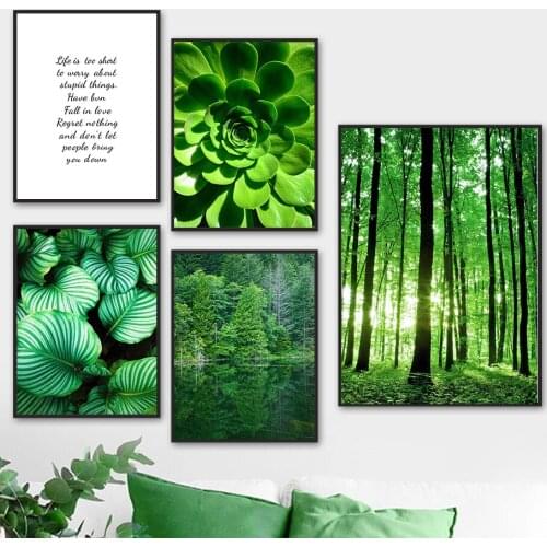 Forest Tree Lake Green Plant Leaf Quotes Wall Art Canvas Painting Nordic Posters And Prints Wall Pictures For Living Room Decor