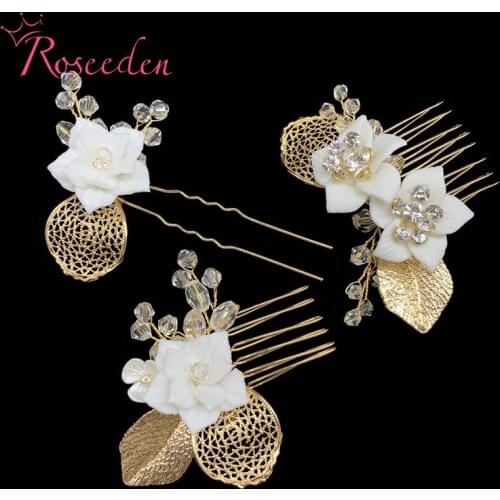 Delicate Gold Bridal Hair Comb Wedding Hair Headpiece Crystal Hair Barrette Bride Hair Pins Hair Jewelry RE3731