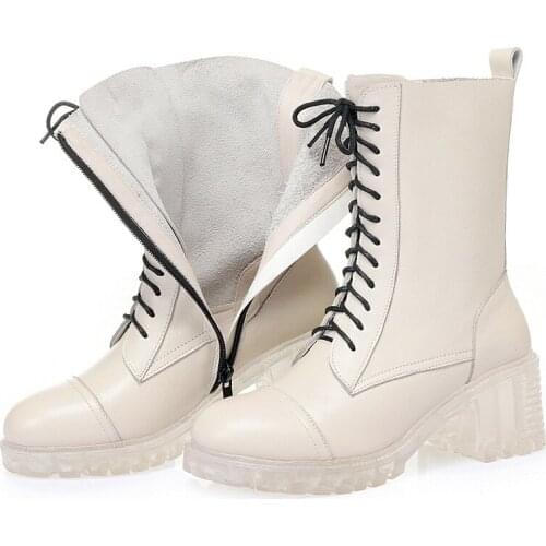 New British Style Top Cowhide Martin Boots Autumn Women Boots Thick Heel Non-slip Comfort Warm Shoes Winter Boots Snow Boots