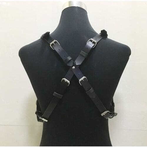 New Sexy Men Black faux leather harness belt punk rivet gothic adjustable pin buckled chest lingerie for Male