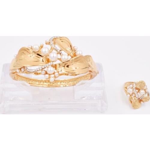 NEW High Quality Ltaly 750 Gold color Jewelry Set For Women african beads fashion Bracelet Ring jewelry